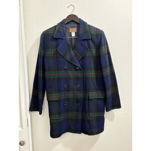 Vintage‎ 1980's Double Breasted Plaid Pendleton Wool Walking Coat Sz Medium USA
